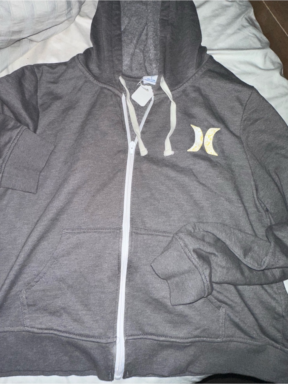 Hurley Charcoal Gray Full-Zip Hoodie with Metallic Logo